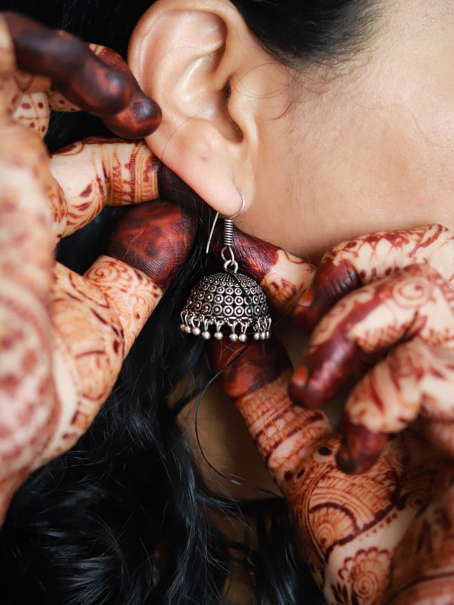 Silver Oxidised Jhumka Set
